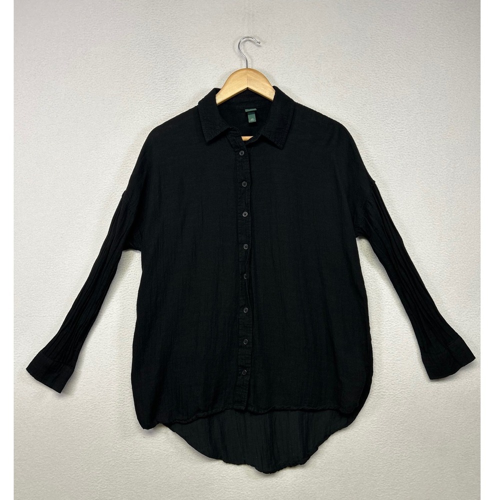 Minimalist Boho Wild Fable Women XXS Black Gauze High-Low Button Down Shirt - Picture 1 of 9
